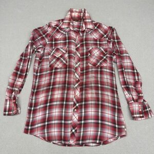 Sheplers Pearl Snap Shirt Mens Medium Red Plaid Paper Thin Distressed Grunge